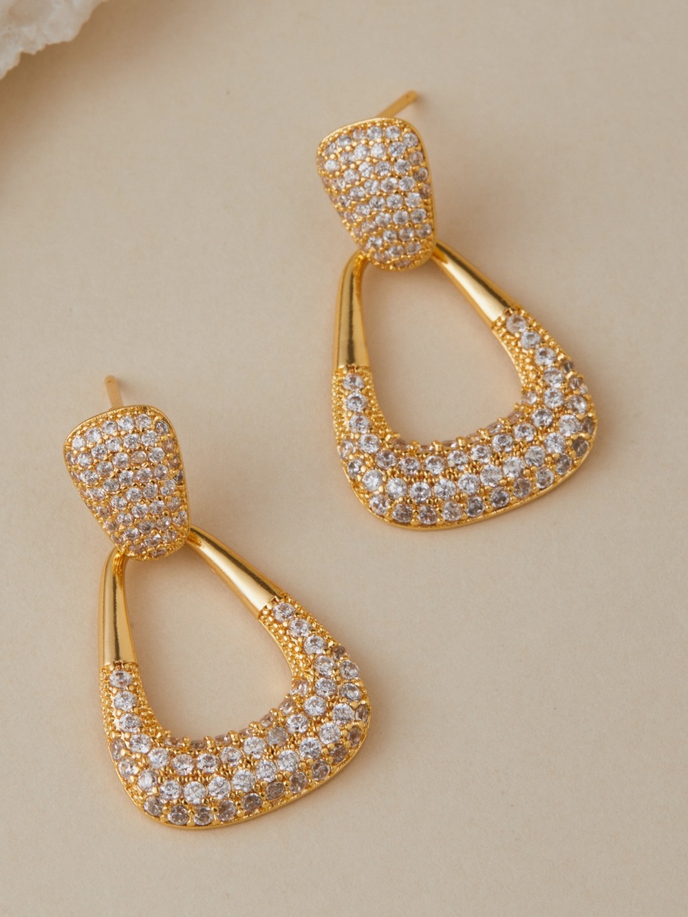 Gold Crystal Pavé Drop Earrings - Elegant Women Jewelry